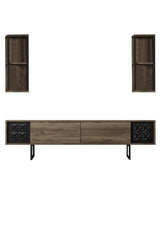 TV -Möbel Set Black Line Walnut Black Melamin 180x48x30 cm