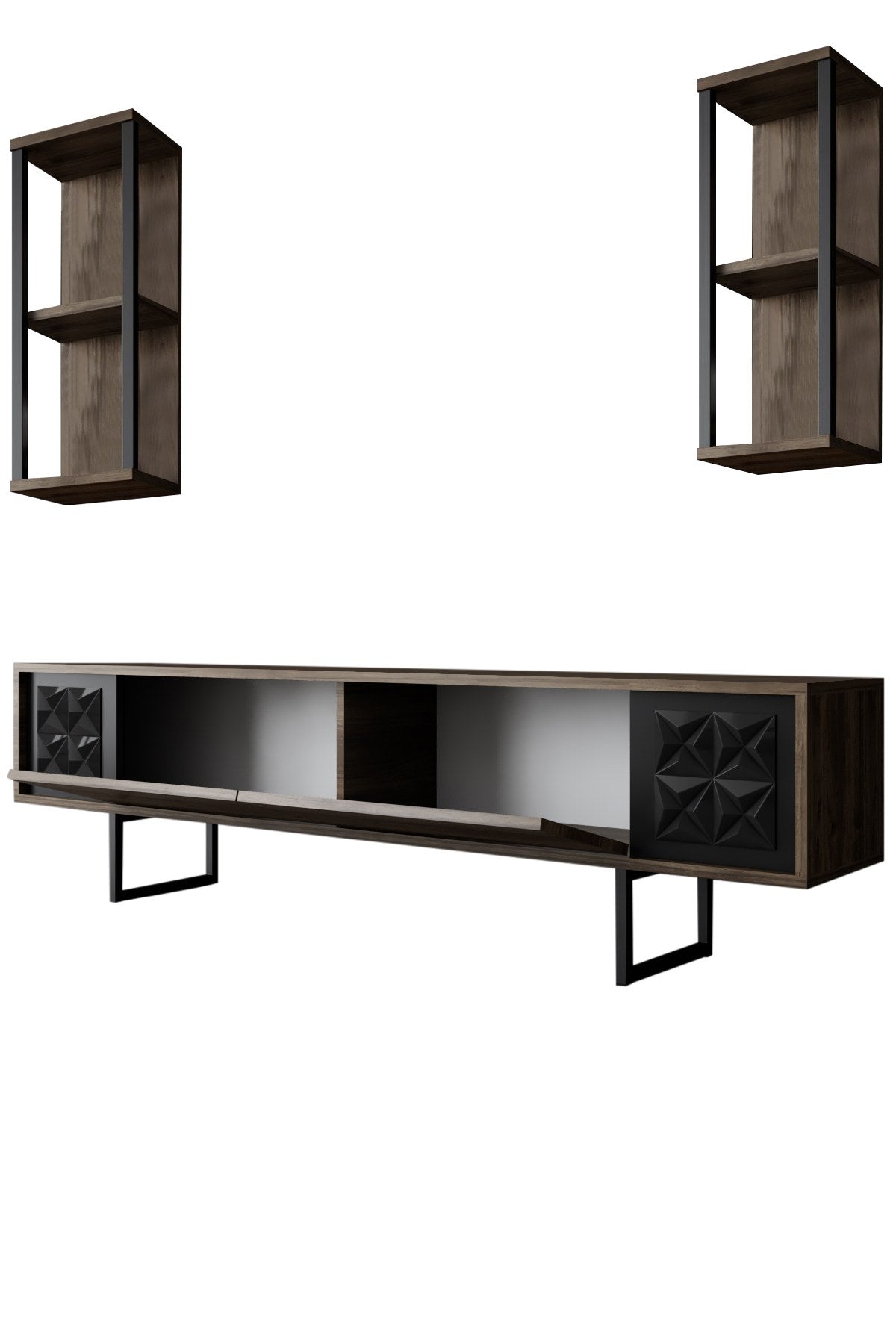 TV -Möbel Set Black Line Walnut Black Melamin 180x48x30 cm