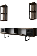 TV -Möbel Set Black Line Walnut Black Melamin 180x48x30 cm