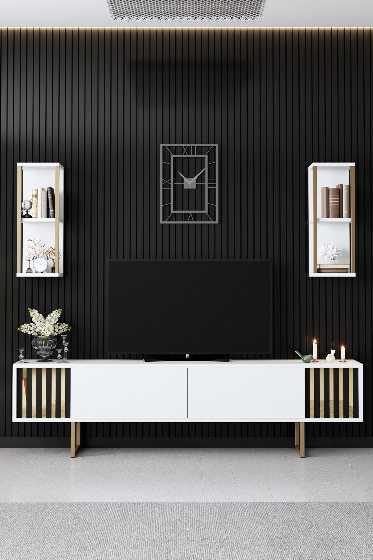 Meubelsets - Meubelset Wit - Goud - Gold Line - Salontafel + TV Meubel - Dimehouse