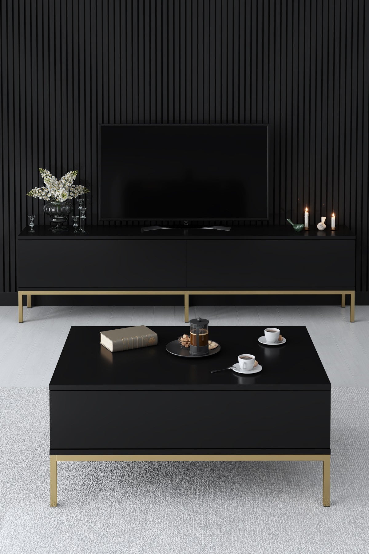 TV -Möbel Lord Black Gold Melamin 180x47x30 cm