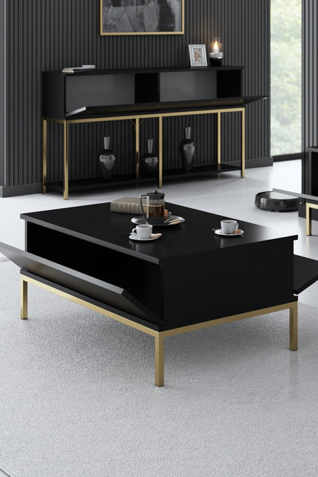 Rechteckiger Couchtisch Black Lord 90x60 - Goldener Rahmen