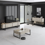 Travertin Luxus-Möbelset - Couchtisch + TV-Schrank + Luxus-Kommode - Schwarzer Rahmen