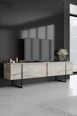 Travertin Luxus-Möbelset - Couchtisch + TV-Schrank + Luxus-Kommode - Schwarzer Rahmen