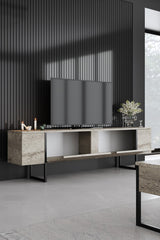 Travertin Luxus-Möbelset - Couchtisch + TV-Schrank + Luxus-Kommode - Schwarzer Rahmen