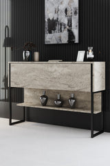 Travertin Luxus-Möbelset - Couchtisch + TV-Schrank + Luxus-Kommode - Schwarzer Rahmen