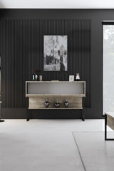 Travertin Luxus-Möbelset - Couchtisch + TV-Schrank + Luxus-Kommode - Schwarzer Rahmen