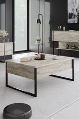 Travertin Luxus-Möbelset - Couchtisch + TV-Schrank + Luxus-Kommode - Schwarzer Rahmen