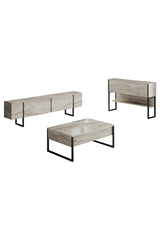 Travertin Luxus-Möbelset - Couchtisch + TV-Schrank + Luxus-Kommode - Schwarzer Rahmen