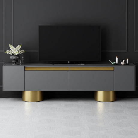 TV Meubels - TV Meubel Antraciet Bohem 180x50x30 - Gouden Frame - Dimehouse