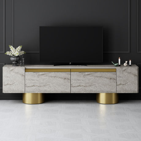 TV-Möbel Travertin Bohem 180x50x30 - Goldener Rahmen