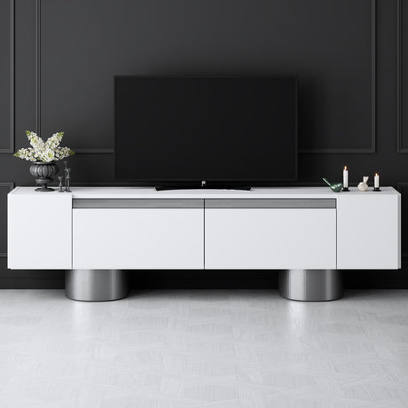 TV-Schrank Weiß Bohemia 180x50x30 - Silberner Rahmen