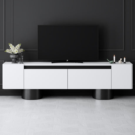 TV Meubels - TV Meubel Wit Bohem 180x50x30 - Zwart Frame - Dimehouse
