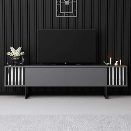 TV Meubels - TV Meubel Antraciet Chrome Line 180x48x30 - Zwart Frame - Dimehouse