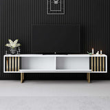 TV Meubels - TV Meubel Wit Gold Line 180x48x30 - Gouden Frame - Dimehouse