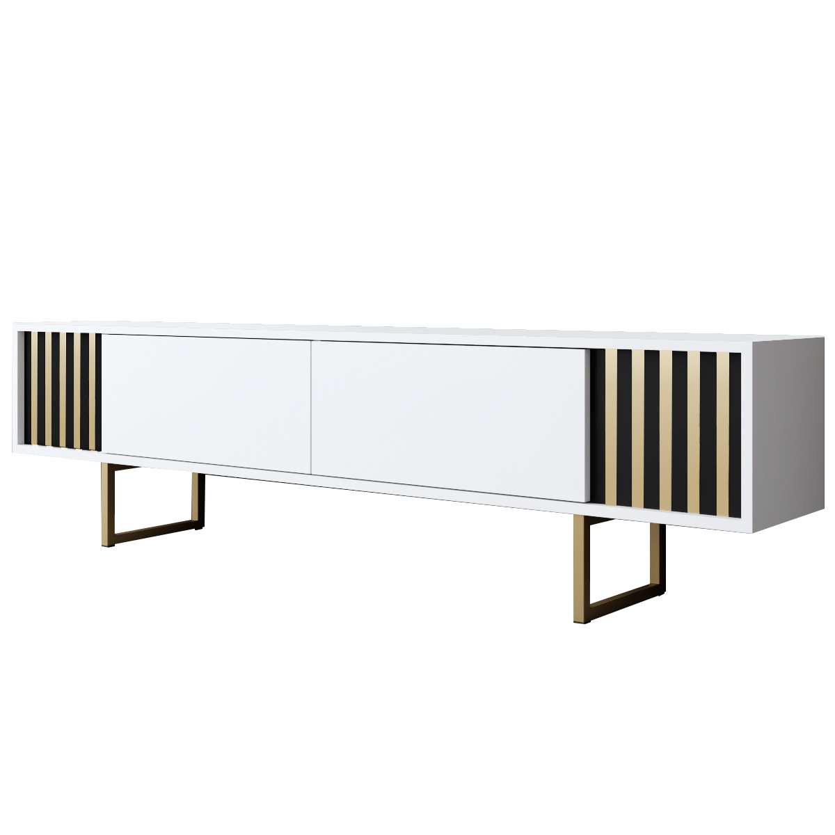TV Meubels - TV Meubel Wit Gold Line 180x48x30 - Gouden Frame - Dimehouse