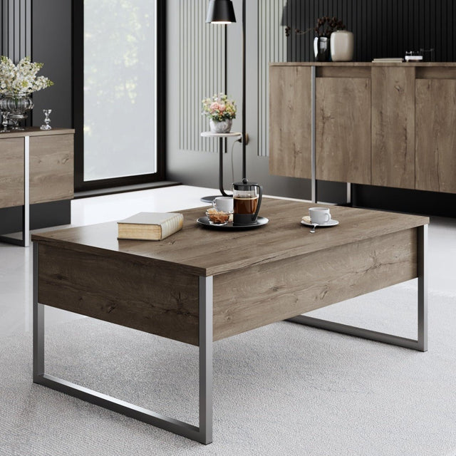 Rechteckig Couchtisch Walnuss Luxus 90x60 – Silberner Rahmen – Dimehouse