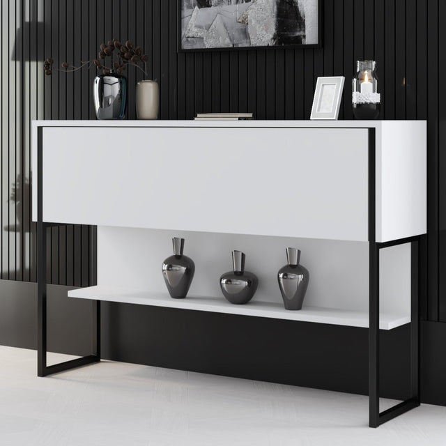 Modern Kommode Weiß Luxus 120x80x30 - Schwarzer Rahmen