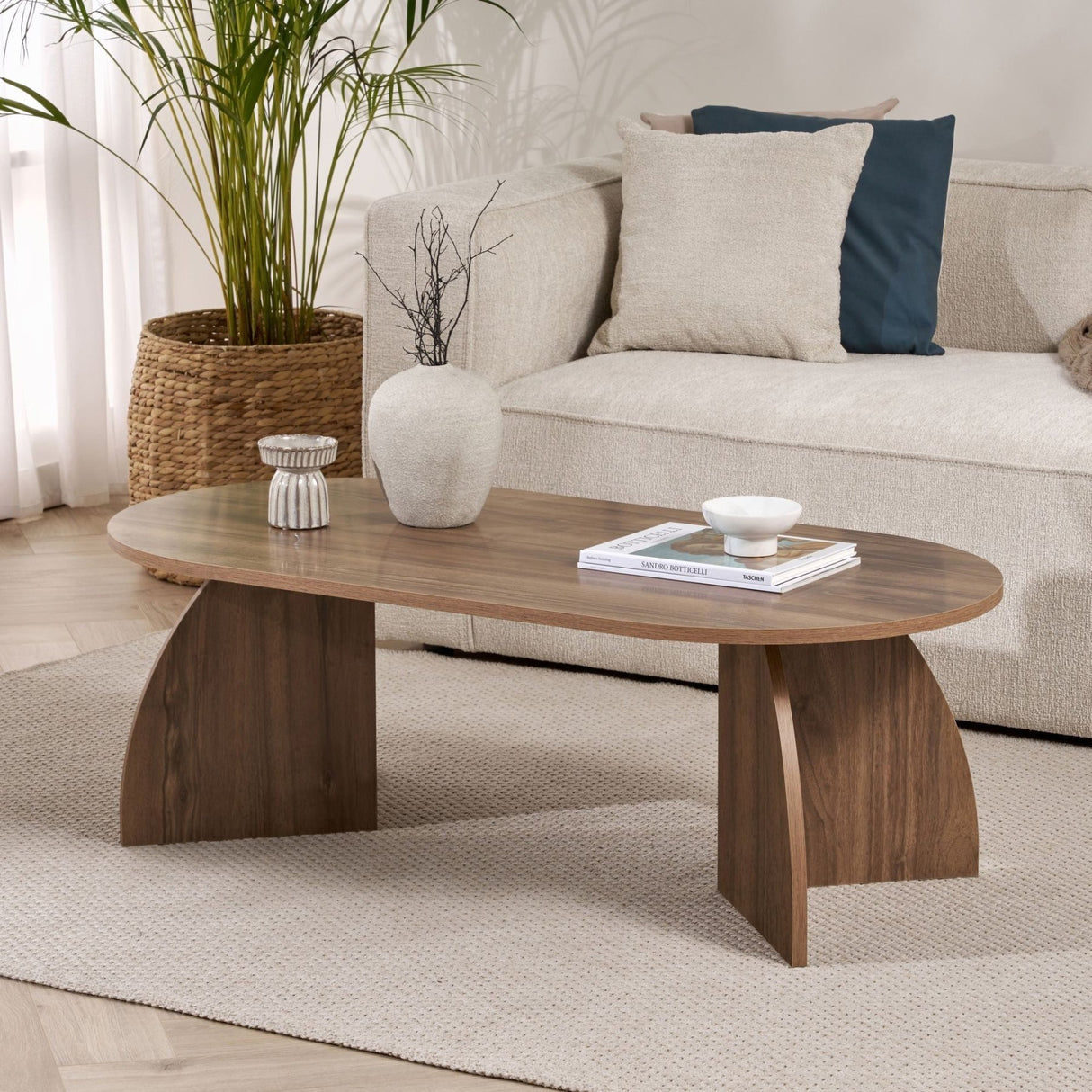 Melina Couchtisch oval Walnuss 120 cm Melaminbeschichteter Holzverbundstoff