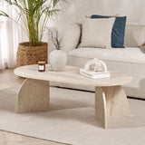 Melina Couchtisch Travertin oval 120 cm Mit melaminbeschichtetem Holzverbund