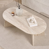 Melina Couchtisch Travertin oval 120 cm Mit melaminbeschichtetem Holzverbund
