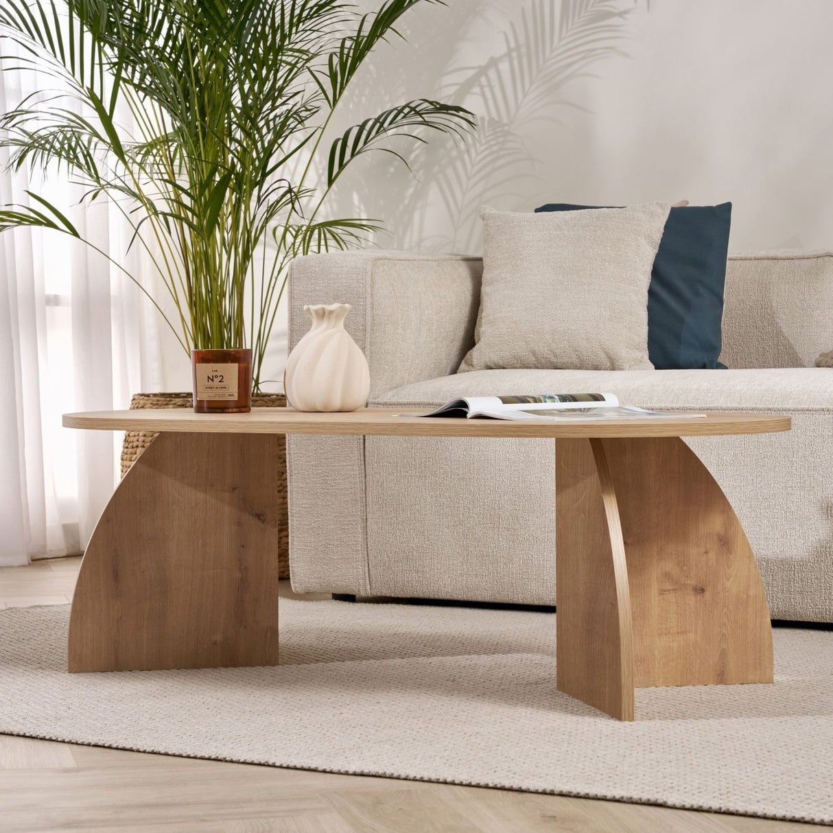 Melina Couchtisch oval in Saphir-Eiche-Optik Melaminbeschichtetes Holz