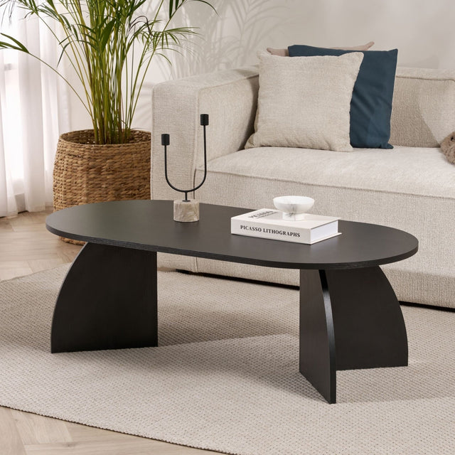 Melina Couchtisch oval aus Holz schwarz 120 cm Melaminbeschichteter Holzverbundstoff