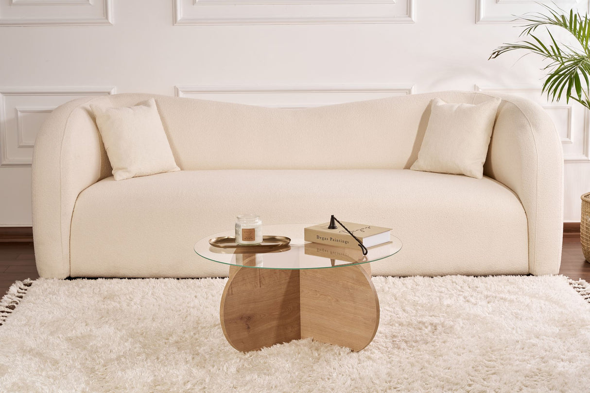 Couchtisch Aris Rund 75 cm Glas - Melamin Eichenholz 