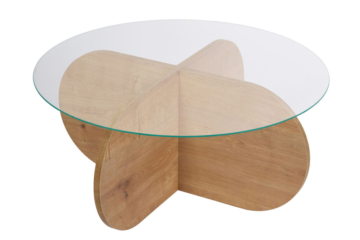 Couchtisch Aris Rund 75 cm Glas - Melamin Eichenholz 