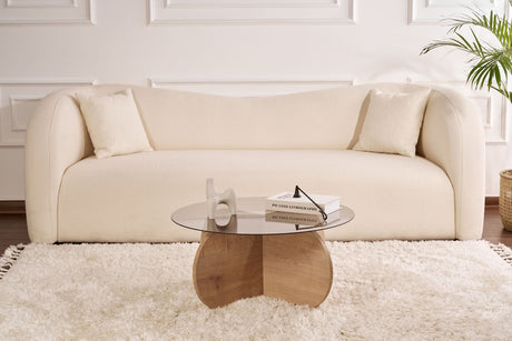 Couchtisch Aris Rund 75 cm Getöntes Glas - Melamin Eichenholz 