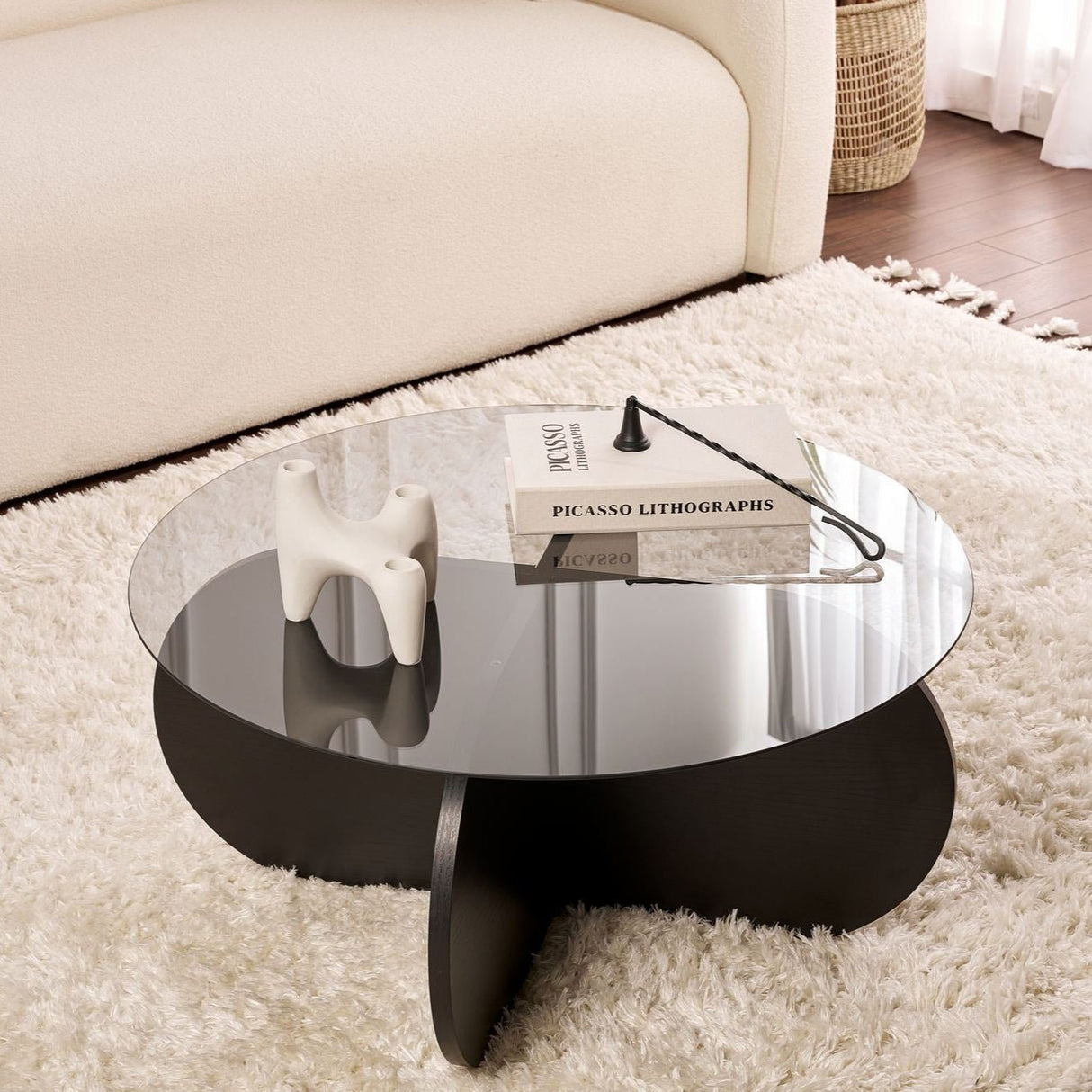 Couchtisch Aris Rund 75 cm Getöntes Glas - Schwarzes Gestell 