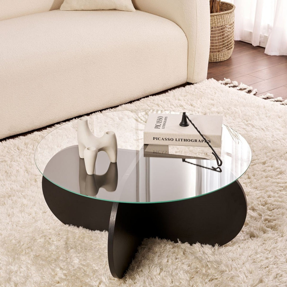 Couchtisch Aris Rund 75 cm Glas - Schwarzes Gestell 