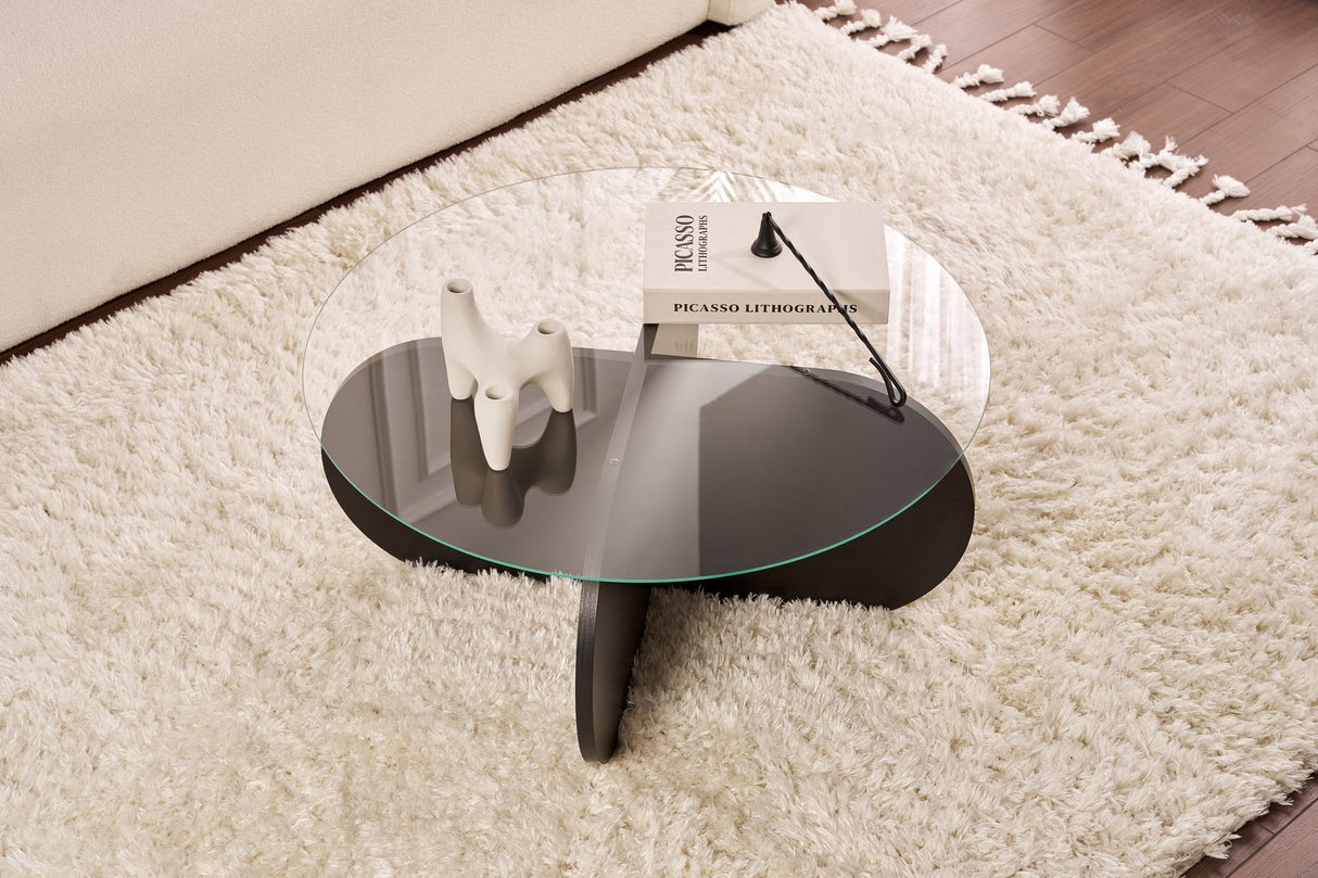 Couchtisch Aris Rund 75 cm Glas - Schwarzes Gestell 