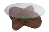 Runde Glas-Couchtisch Aris - Walnuss-Melamin-Untergestell 