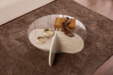 Couchtisch Aris Rund 75 cm Glas - Travertin Untergestell 