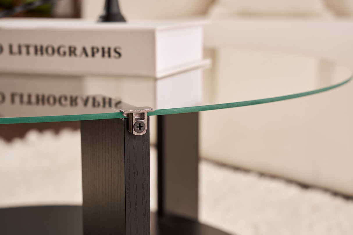 Cairo Salontafel Rond Ø75 cm Zwart Hout - Rookglas 75x75 cm