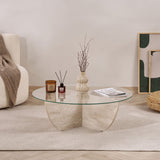 Liya Couchtisch Travertinoptik oval 90 cm Gehärtetes Glas