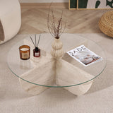 Liya Couchtisch Travertinoptik oval 90 cm Gehärtetes Glas