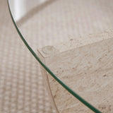 Liya Couchtisch Travertinoptik oval 90 cm Gehärtetes Glas