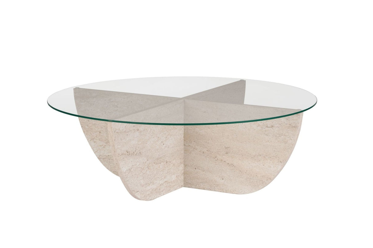 Liya Couchtisch Travertinoptik oval 90 cm Gehärtetes Glas