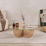 Liya Couchtisch Sapphire Oak oval 90 cm Gehärtetes Glas