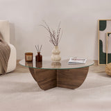 Liya Couchtisch Walnuss oval 90 cm Gehärtetes Glas