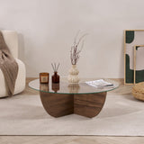 Liya Couchtisch Walnuss oval 90 cm Gehärtetes Glas