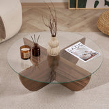 Liya Couchtisch Walnuss oval 90 cm Gehärtetes Glas