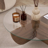 Liya Couchtisch Walnuss oval 90 cm Gehärtetes Glas