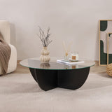 Liya Couchtisch oval schwarz Holzoptik 90 cm gehärtetes Glas