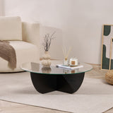 Liya Couchtisch oval schwarz Holzoptik 90 cm gehärtetes Glas