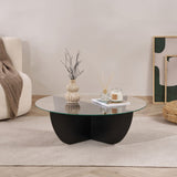 Liya Couchtisch oval schwarz Holzoptik 90 cm gehärtetes Glas