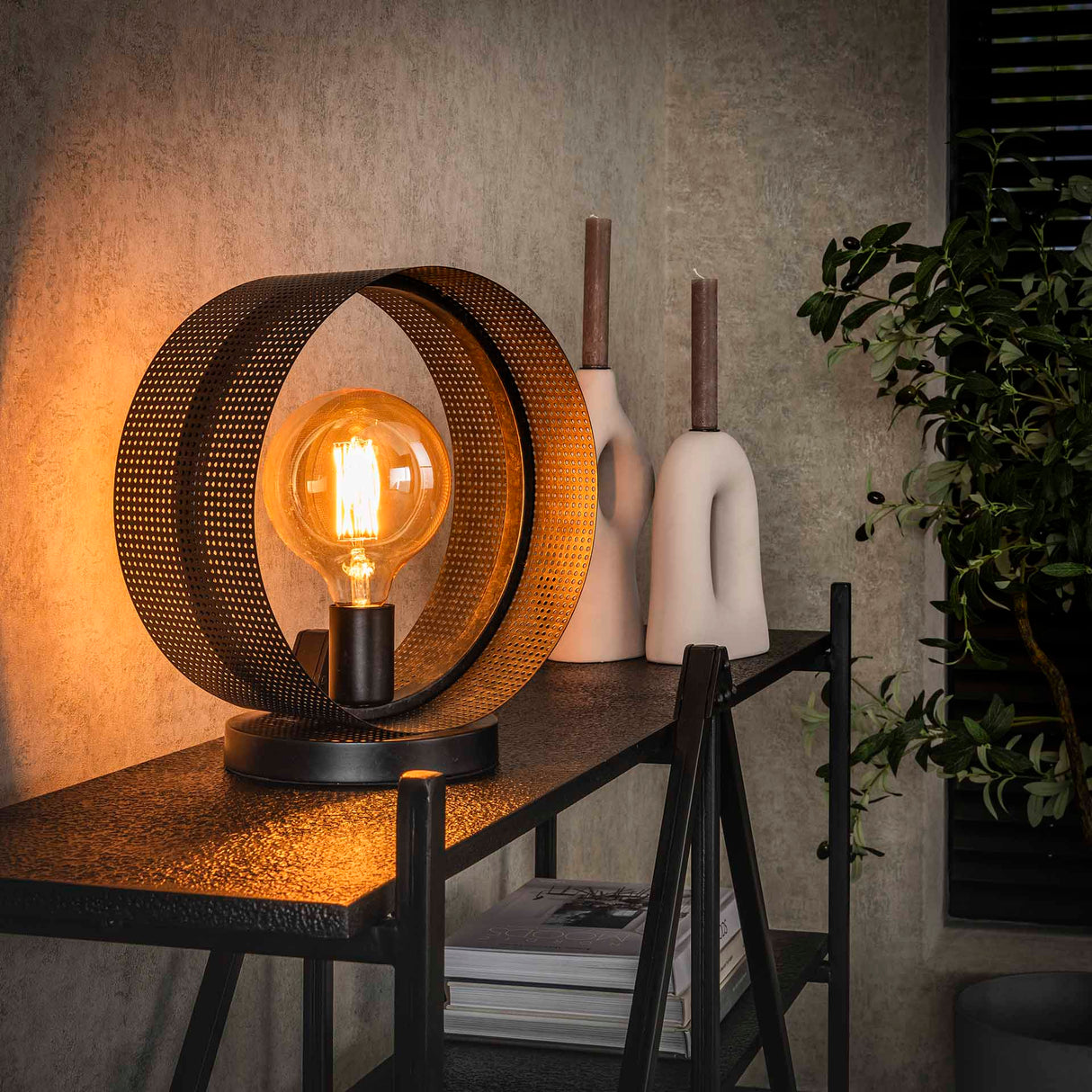 Tischlampe Fons 1-flammig rund Metall schwarz 