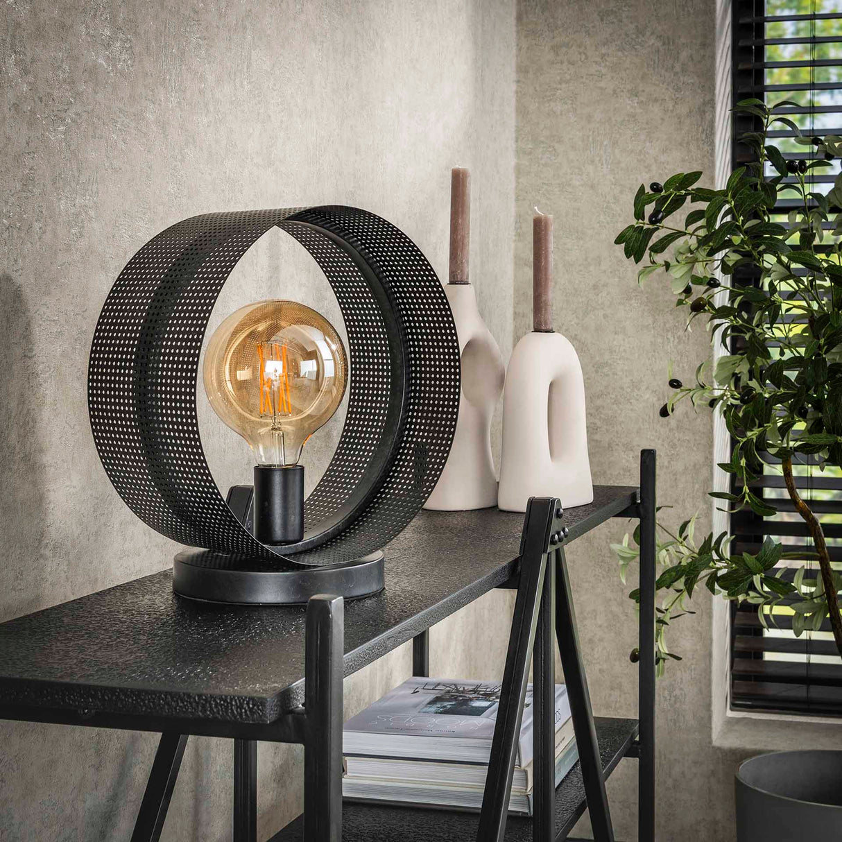 Tischlampe Fons 1-flammig rund Metall schwarz 